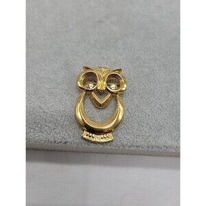 Vintage Owl Brooch Pin Gold Tone  Textured 2" Wise Eyes